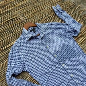 Banana Republic Slim Fit Blue White Gingham Check Long Sleeve‎ Shirt Small
